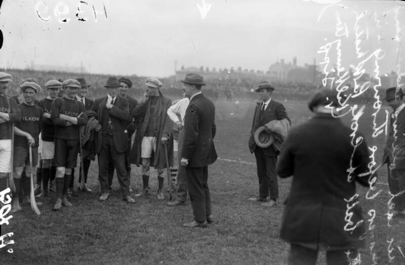 [Michael Collins addressing players before throwing in the ball at Leinster Hurling Final, Croke Park]
