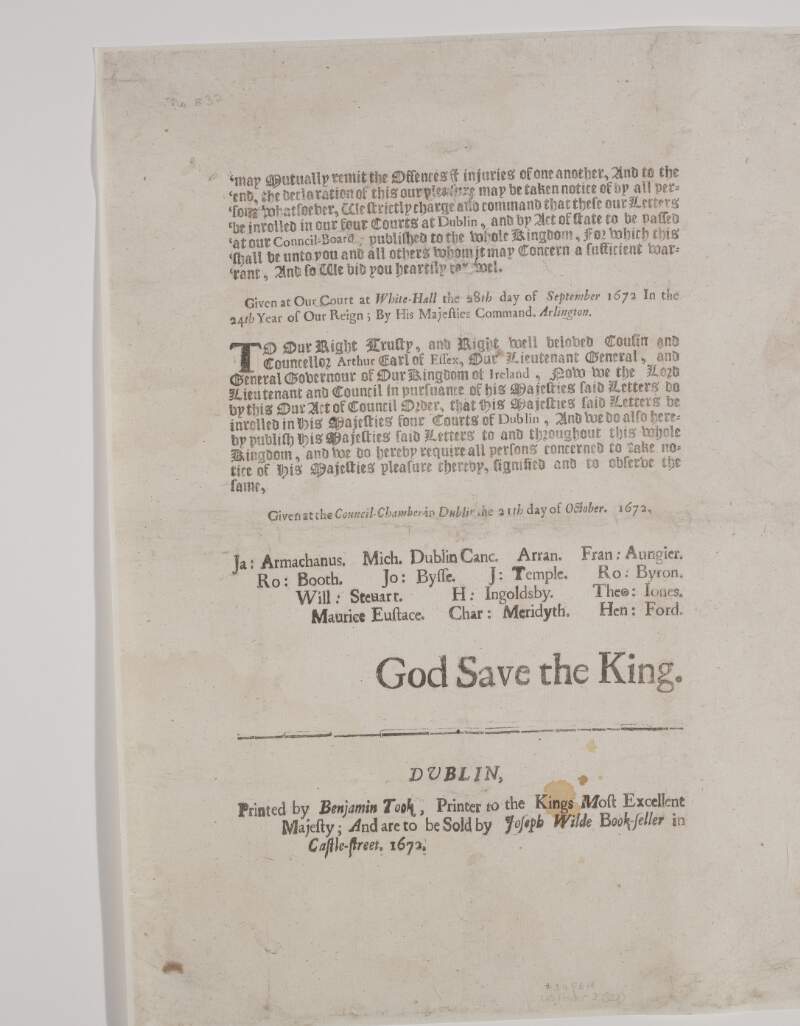 Ireland: Proclamations: 21st October, 1672 /