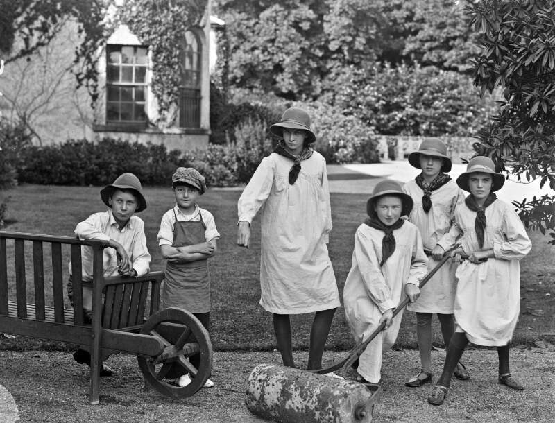 Group of children playing as gardeners at Mount Congreve, Kilmeaden, Co. Waterford: commissioned by Lady Irene Congreve