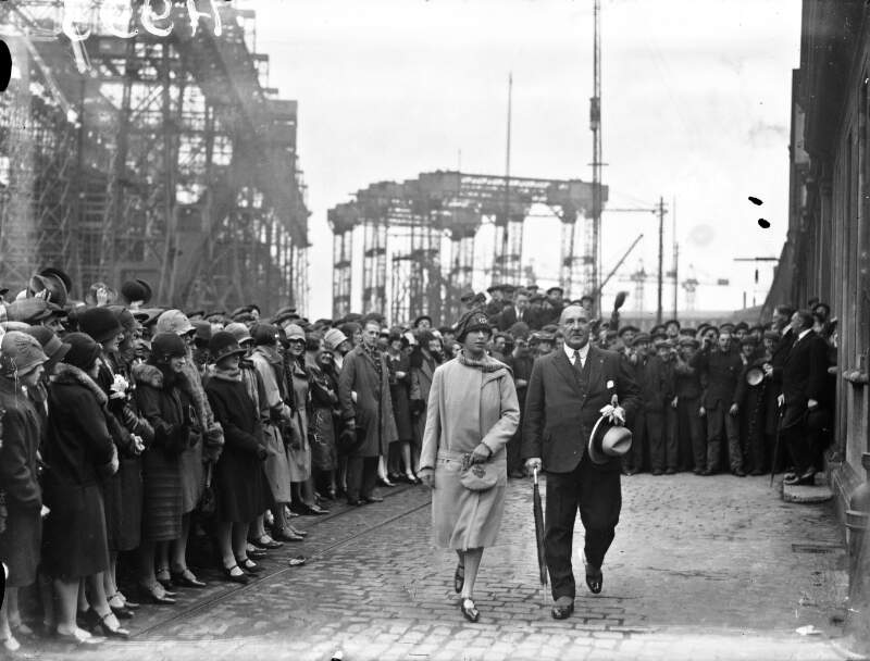 [Princess Mary, Vicountess Lascelles on a visit to Harland & Wolff shipyards, Belfast]