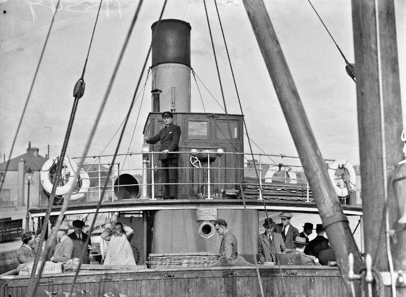 [Passengers on board the "Dun Aengus" at Galway harbour]