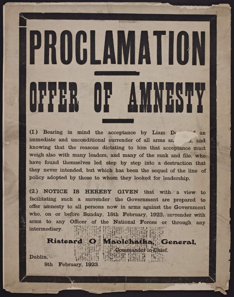 Proclamation: offer of amnesty.