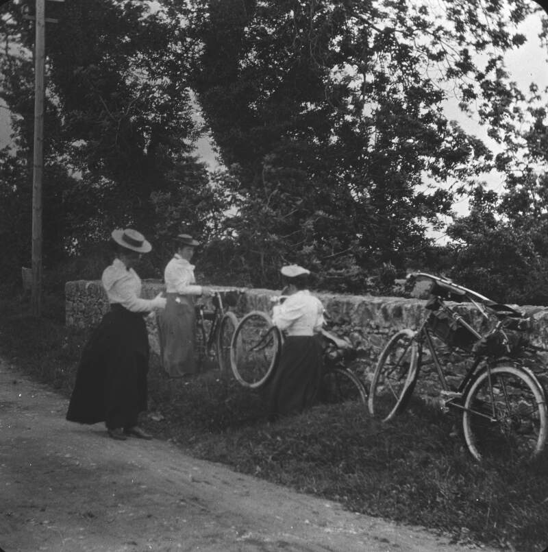 [Women cyclists stopped at the side of the road in County Wicklow]