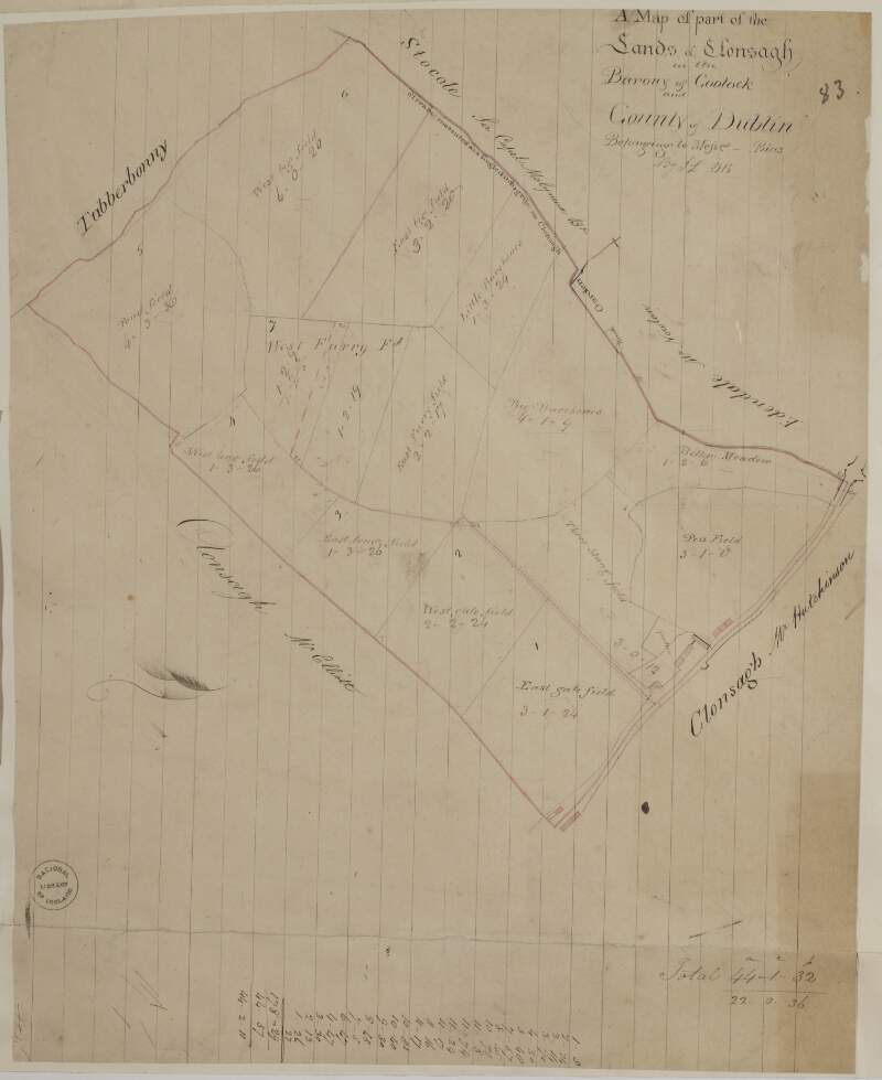 A map of part of the Lands of Clonsagh in the Barony of Coolock and County of Dublin.  Belonging to Messrs. Bias. by J.L. 1815