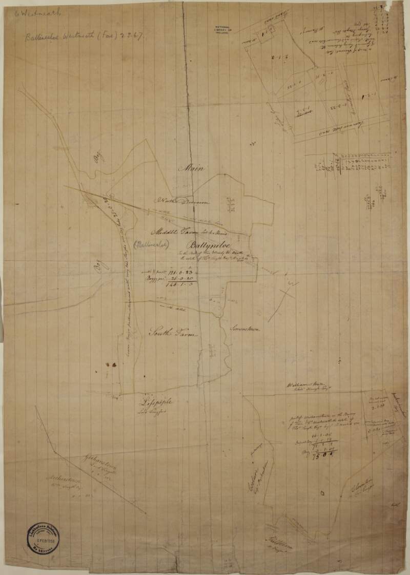 A map of Ballinealoe and Williamstown in the barony of Fore and County of Westmeath, the estate of Thomas Smyth.  By J.B. March 1781.