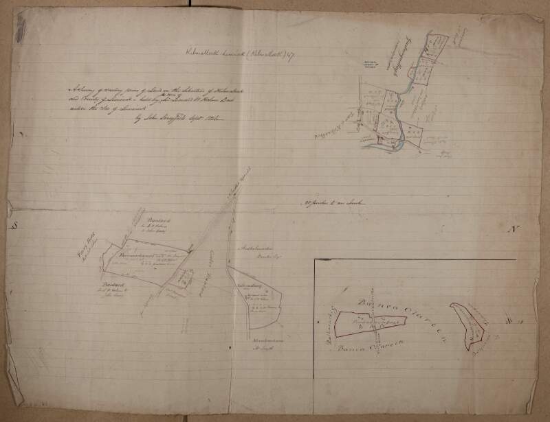 A survey of sundry pieces of land in the Liberties of Kilmallock and County of Limerick held by the heirs of Sir Leonard W. Holmes, Bart. under the See of Limerick. By John Longfield. September 1826.  Scale 20 perches to an inch.  Names of tenants & area of holdings shown.