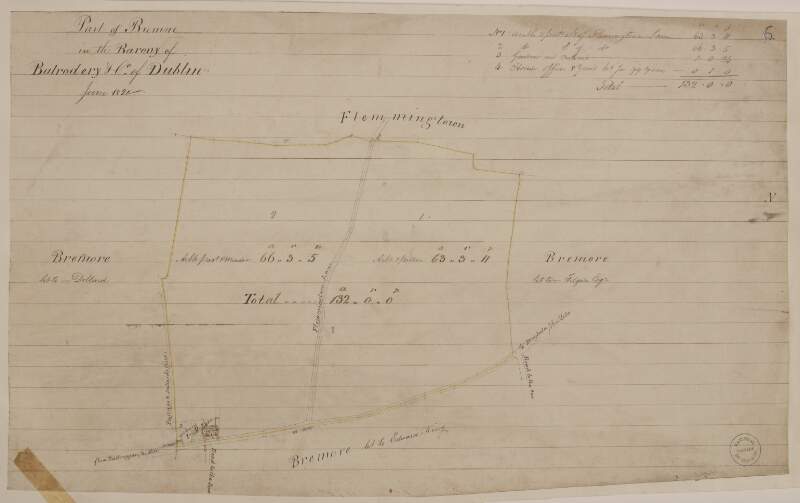 [A map of] Port of Bremore in the Barony of Balrothery & Co of Dublin.  June 1820