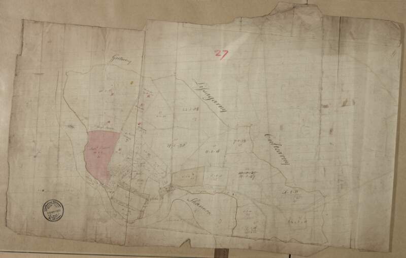 A survey of lands at Lisgarnly Kiltycarney [and Gort] in the barony and County of Leitrim.  Names of some tenants & acreage of holdings shown.