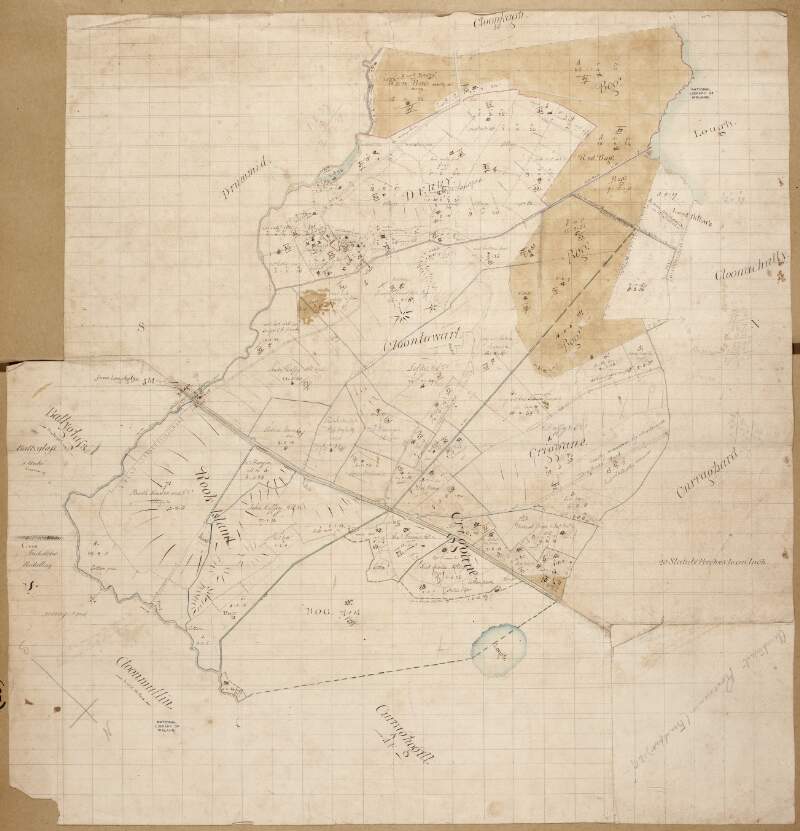 A map of lands at Cloontowart ...  in the barony of Frenchpark County of Roscommon.  Names of tenants and acreage of holdings shown.