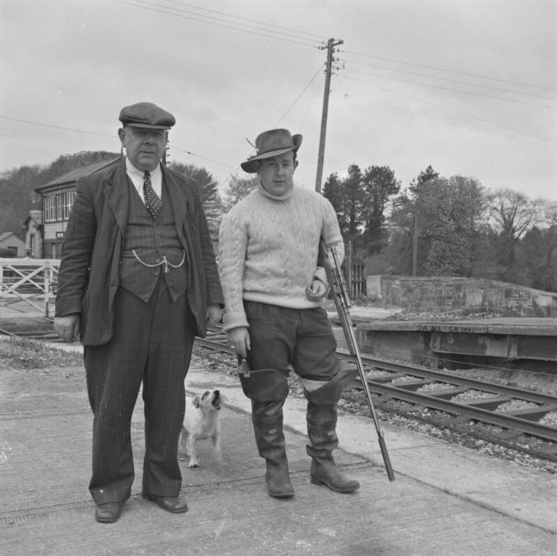 J. Malone & son with gun & dog, Ashtown Train Station, Co. Dublin.