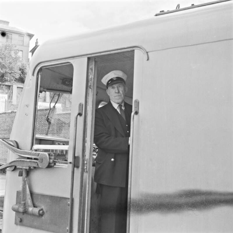 Driver M. Cunningham in train, Cork City, Co. Cork.