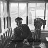 Fred McDonagh in signal cabin, Moyvalley, Co. Kildare.