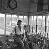 Bertie Healy in signal cabin, Moyvalley, Co. Kildare.