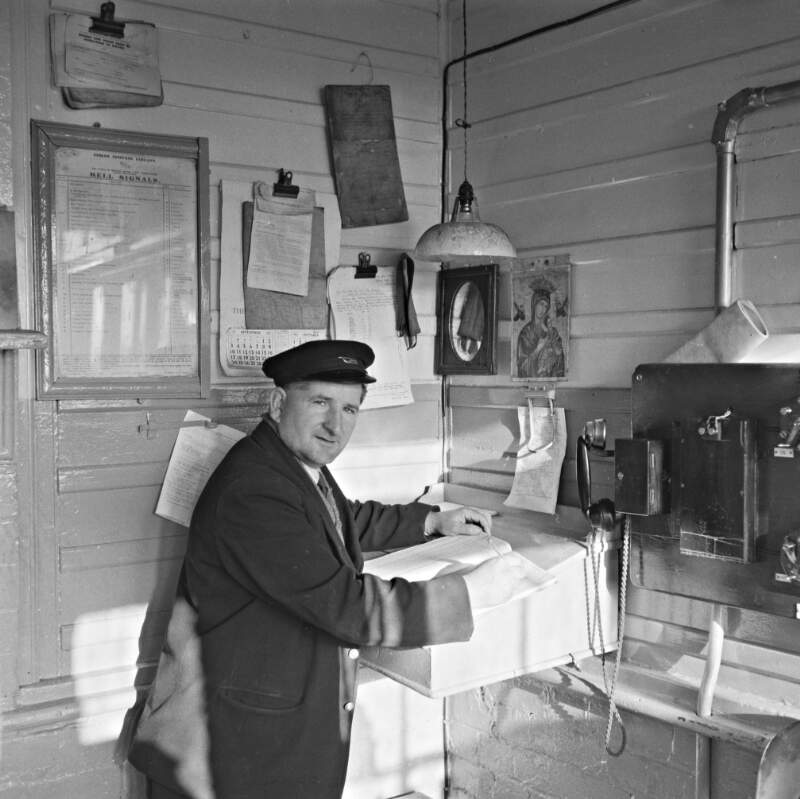 John Rusk in signal cabin, Templemore, Co. Tipperary.