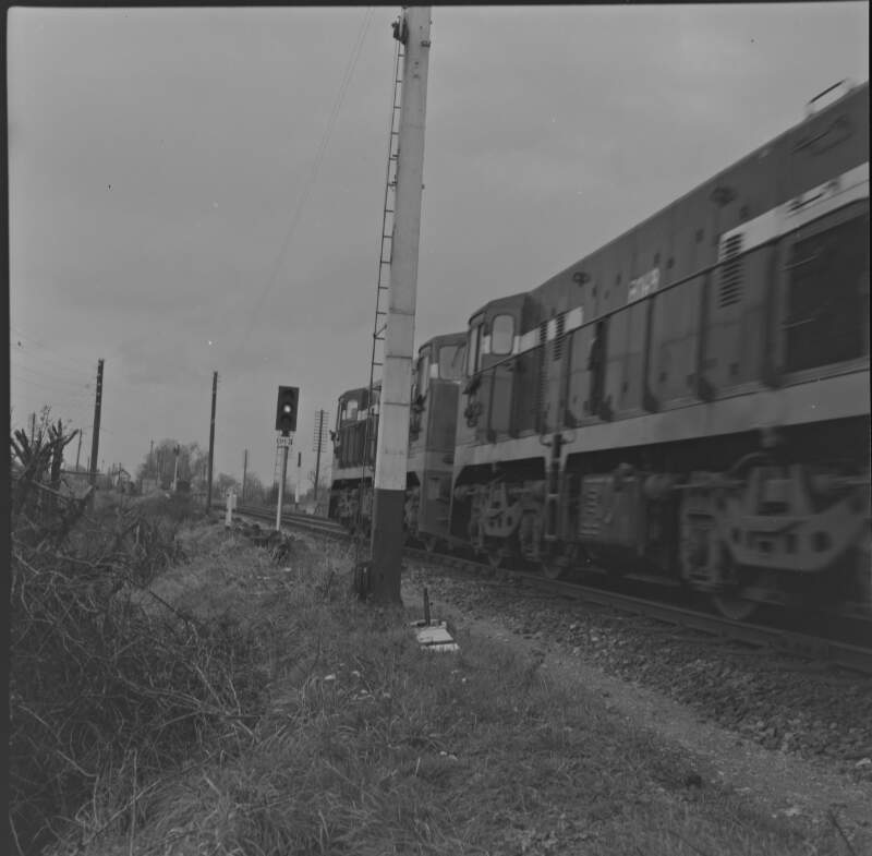 First train at down house signal (?), Athlone, Co. Westmeath.
