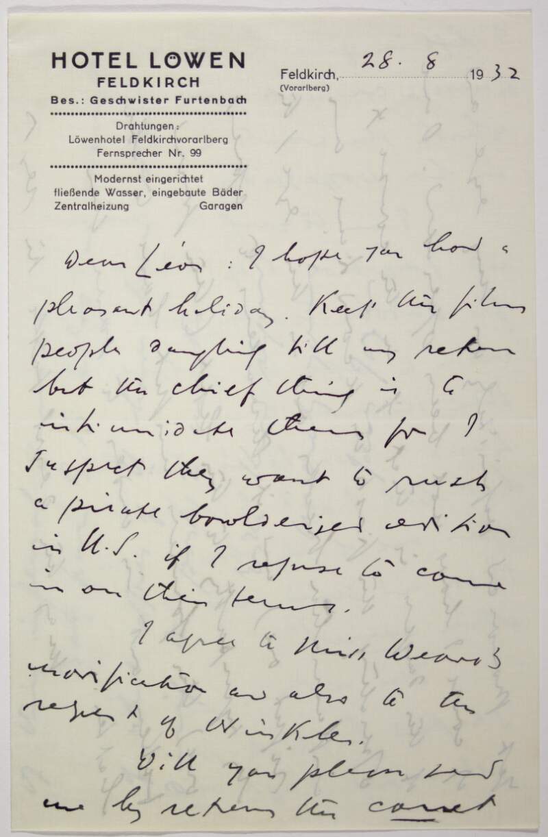 Letter : from James Joyce, Hotel Löwen, Feldkirch to Paul Léon,