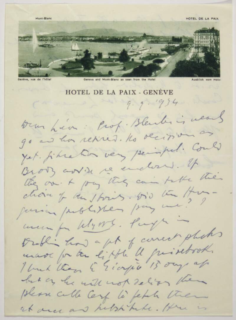 Letter : from James Joyce, Hôtel de la Paix, Geneva to Paul Léon,