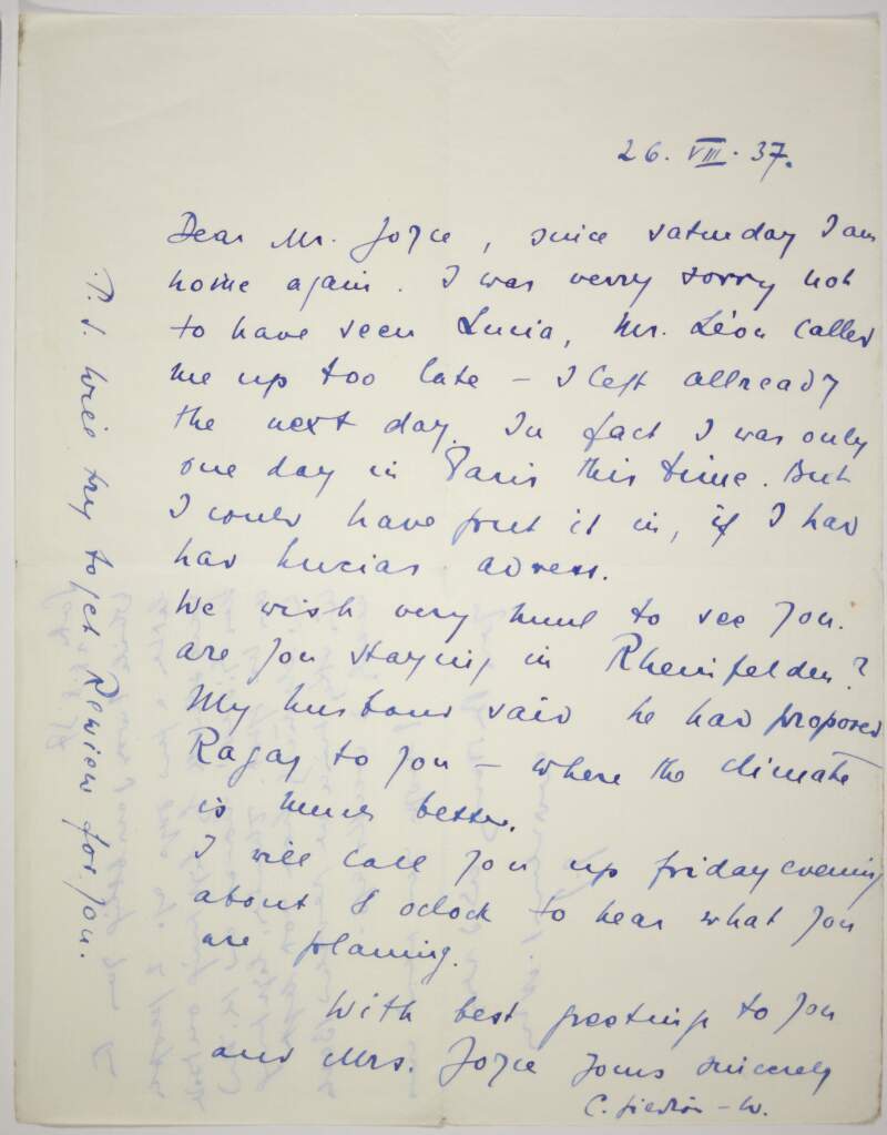 Letter : from James Joyce, Zurich to Paul Léon,