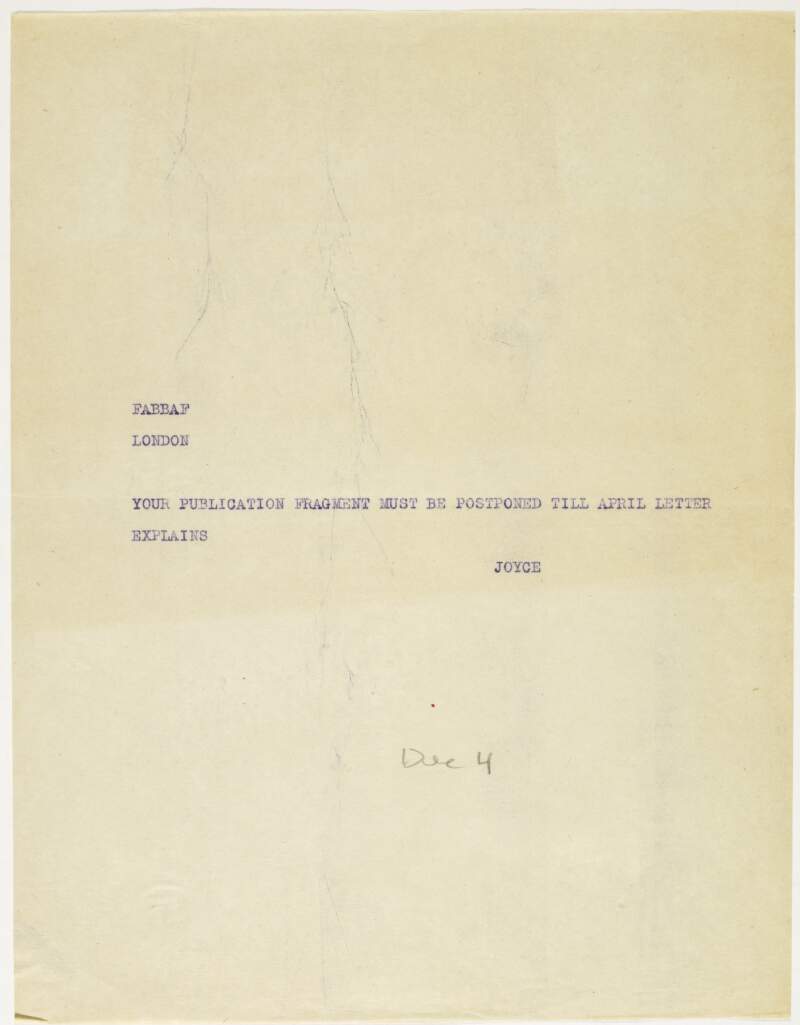 Telegram : from James Joyce to Faber,