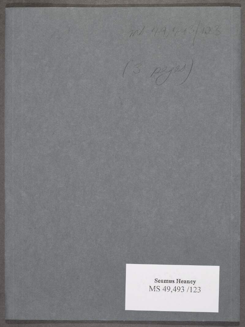 I.xv.11. Copy letter from Seamus Heaney to poet Peter Fallon,