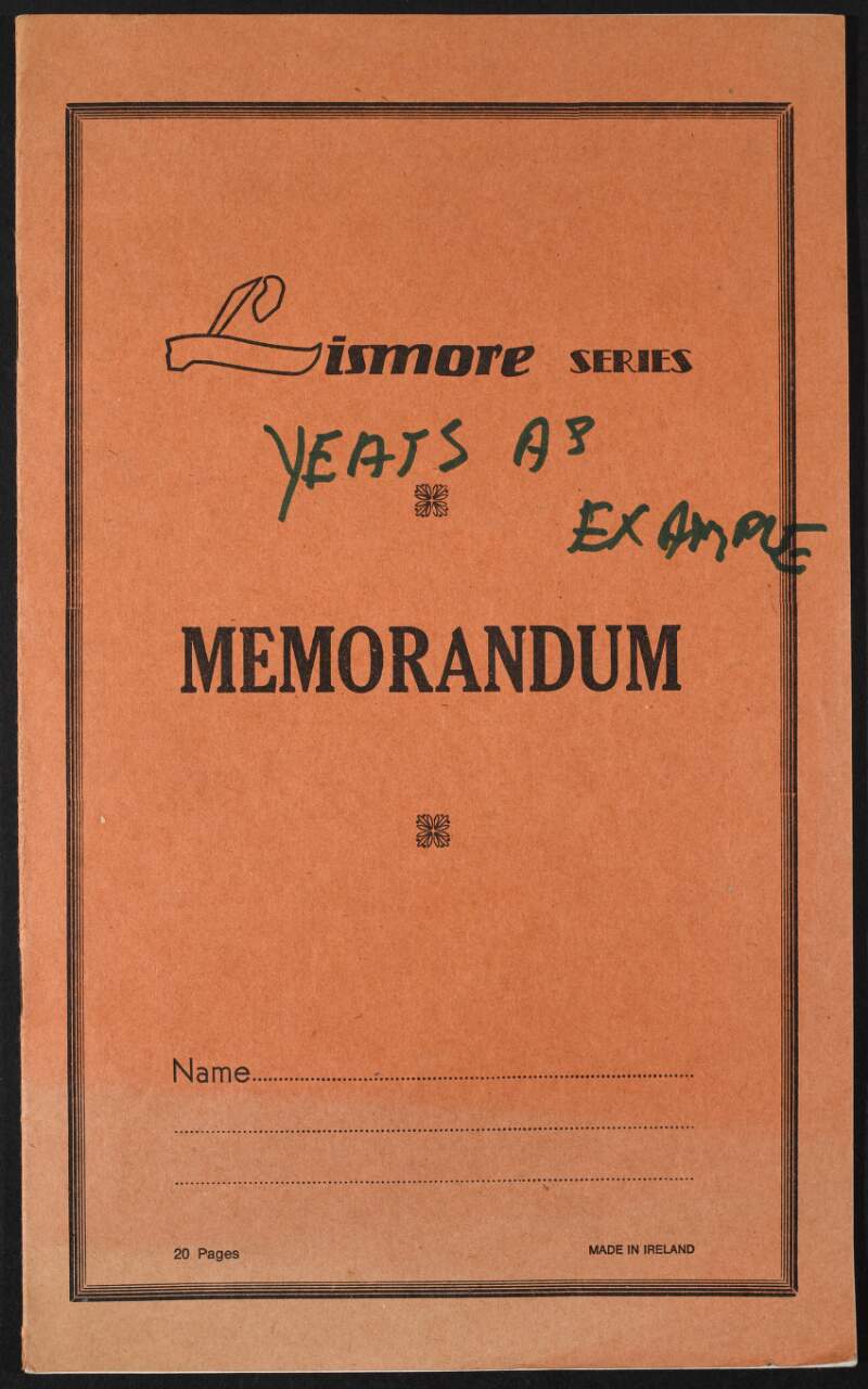II.ii.3. Exercise book, containing a manuscript draft of a lecture on W.B. Yeats,