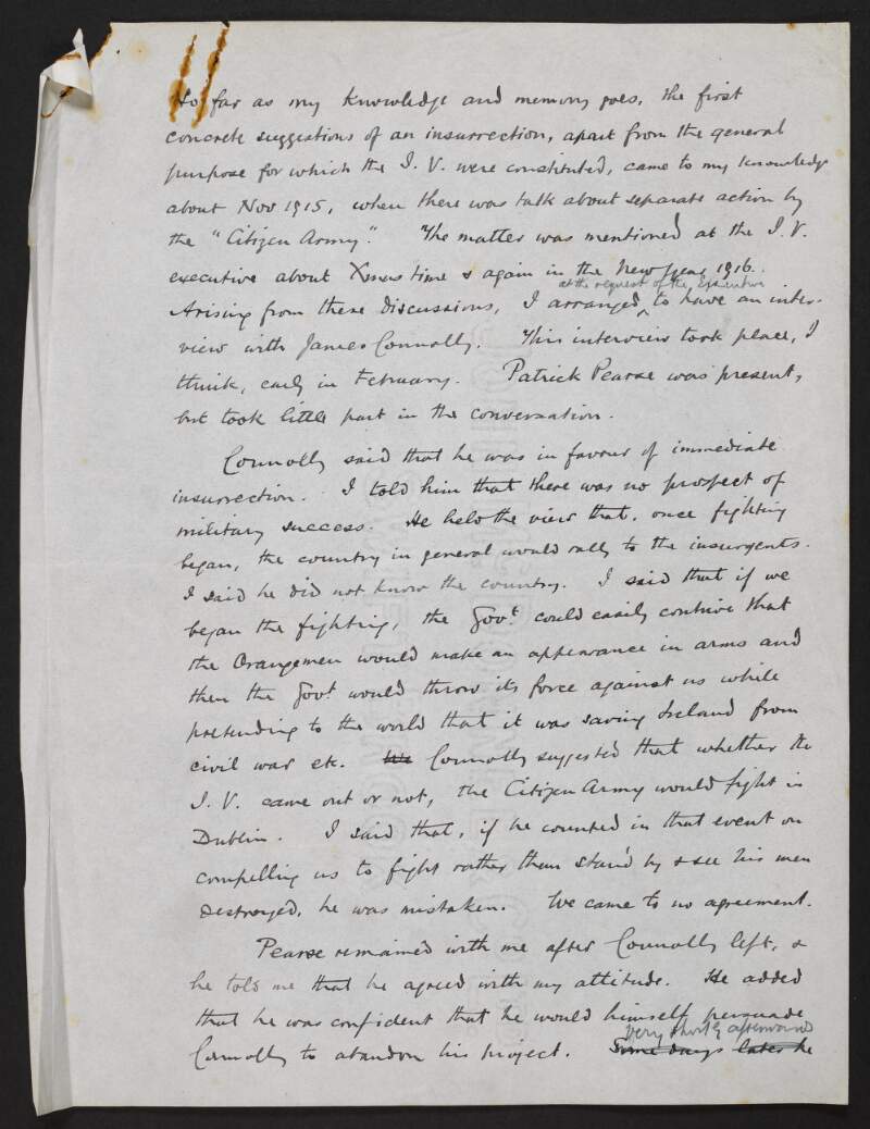 Account by Eoin Mac Neill of his involvement in the Easter Rising of 1916,
