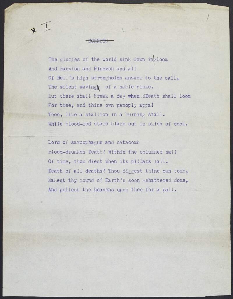 Collection of poems with some corrections by Joseph Mary Plunkett, mostly published in 'The Circle and the Sword',