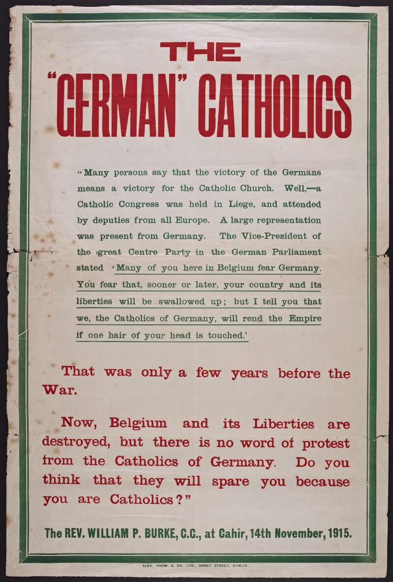 The "German" catholics : "Many persons say that the victory of the Germans means a victory for the Catholic Church.