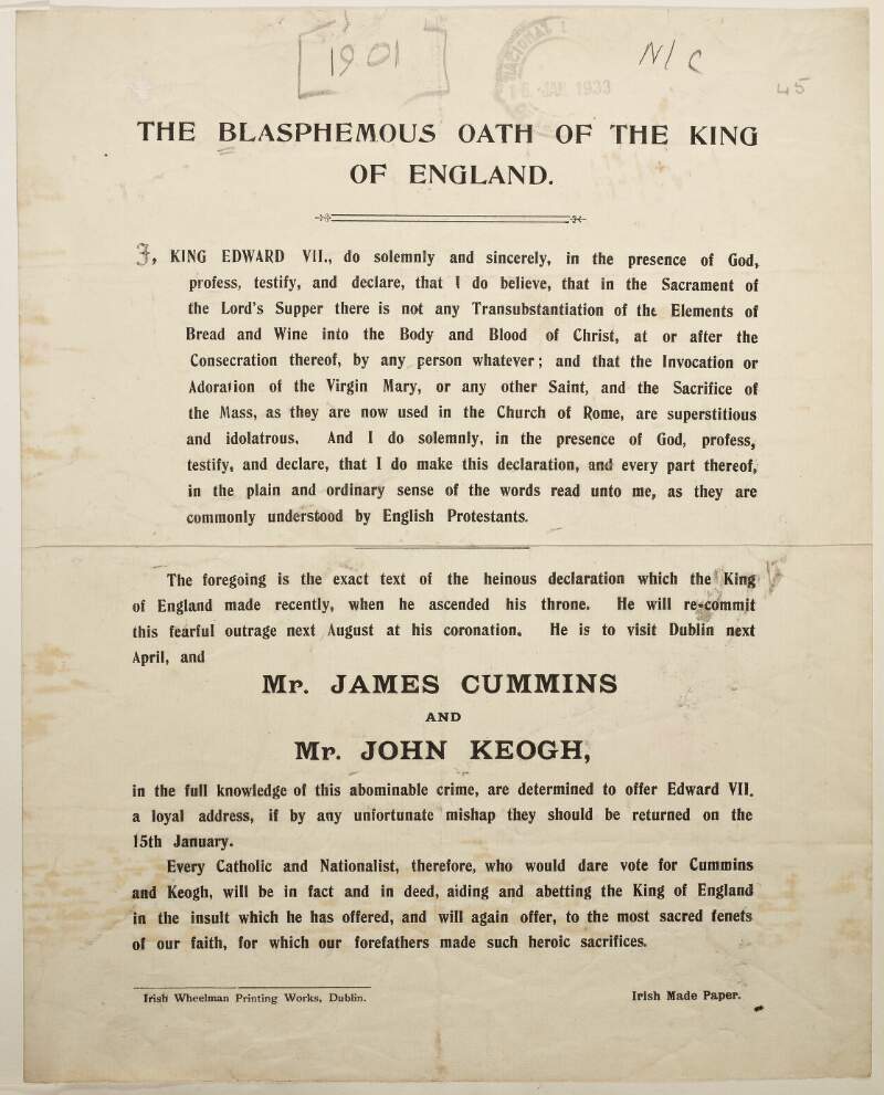 The blasphemous oath of the King of England.
