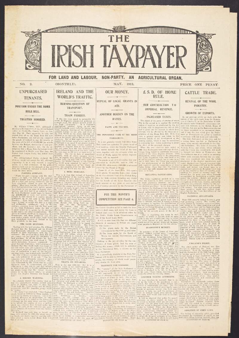 The Irish Taxpayer : for land and labour...an agricultural organ. [Issue] no. 2 /