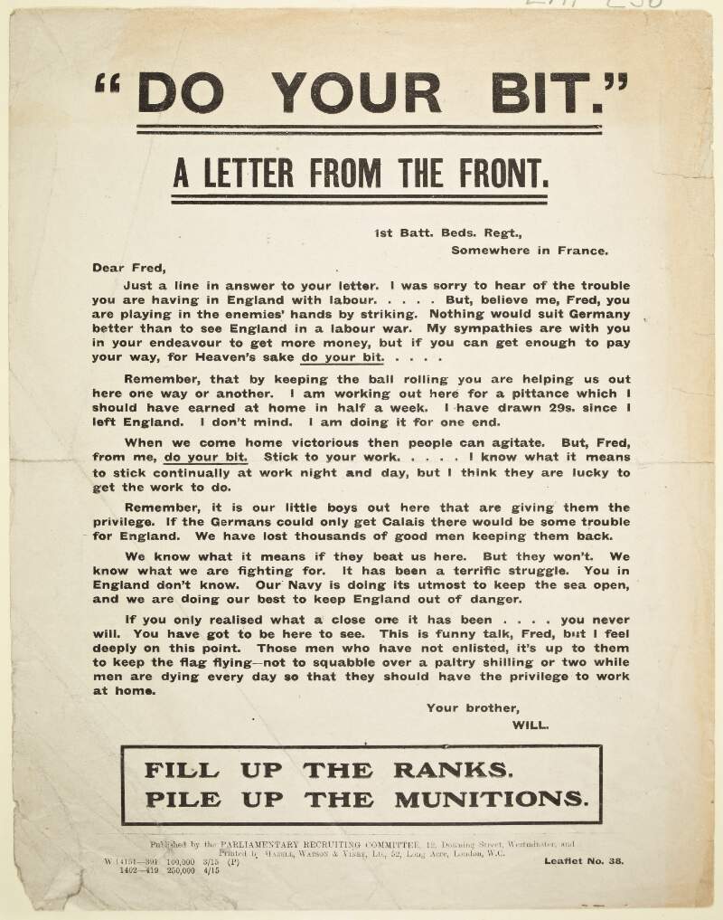 Do your bit : a letter from the front.