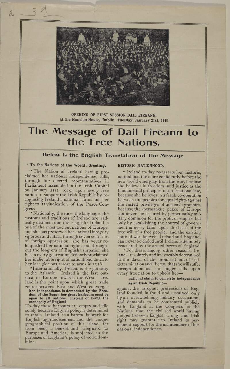 The message of Dail Éireann to the free nations /