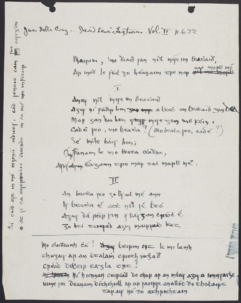 Draft of poem in Irish by Joseph Mary Plunkett,