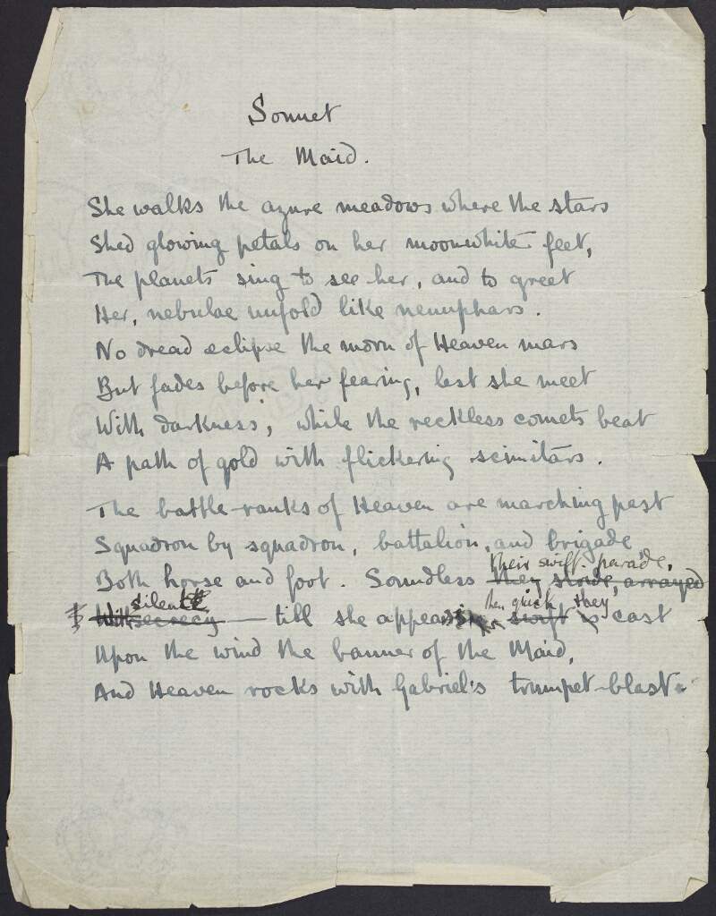 Draft of poem 'The Maid' by Joseph Mary Plunkett,