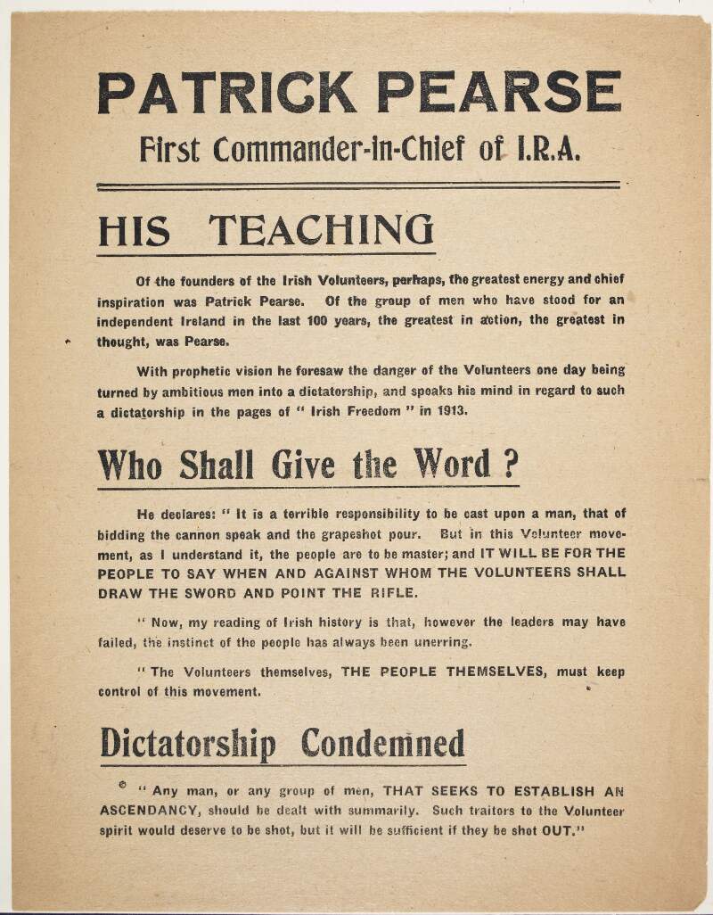 Patrick Pearse : first commander-in-chief of I.R.A.