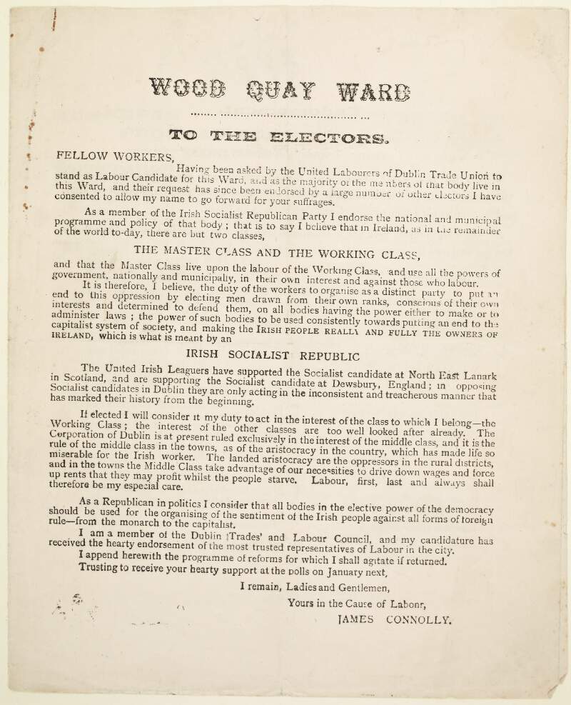 Wood Quay Ward : to the electors ; fellow workers... /