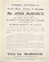 Municipal Elections, 1911 : Trinity ward. election of Alderman John McManus (Socialist Labour Candidate) /