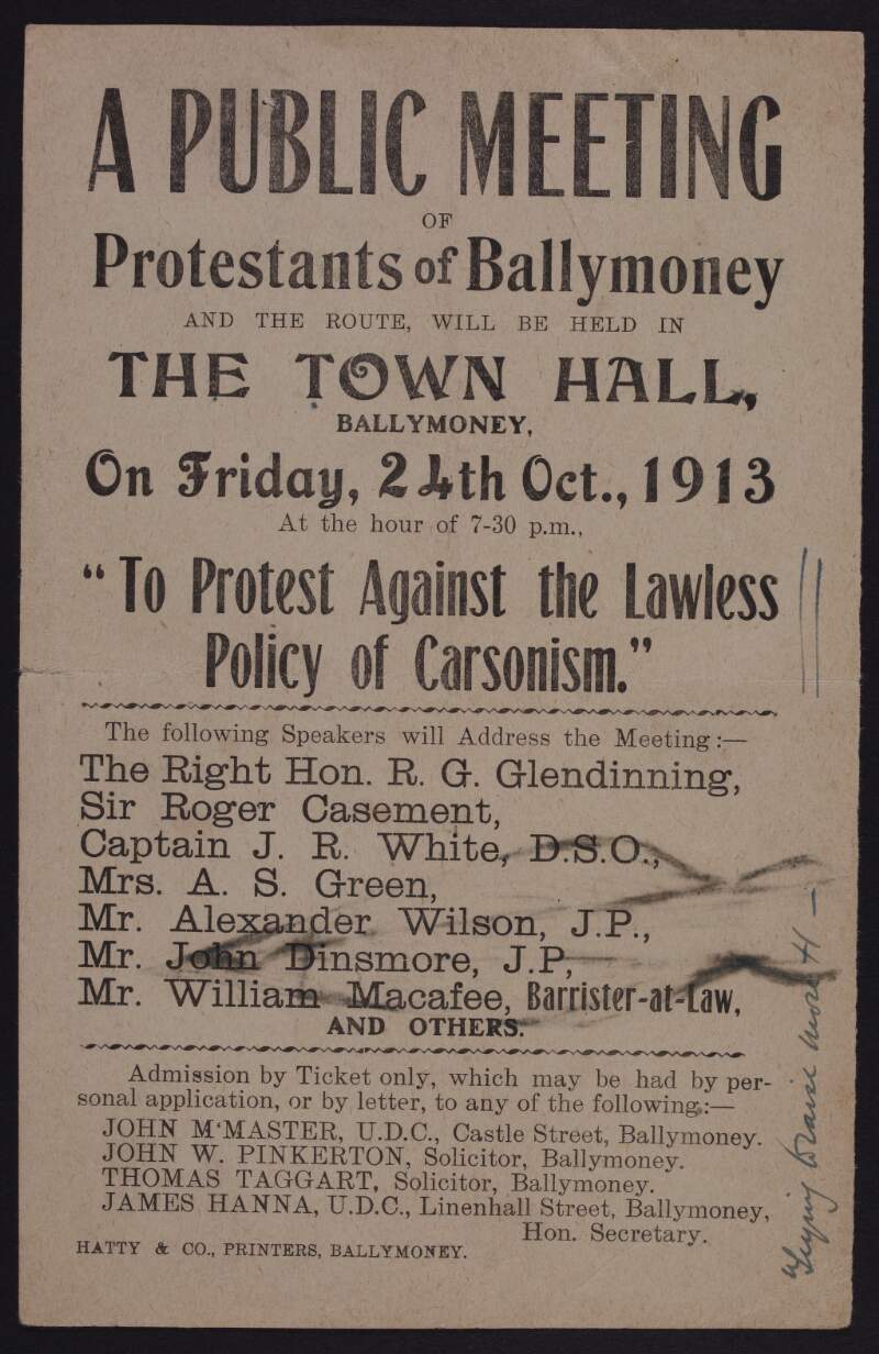 A public meeting of protestants of Ballymoney : To protest agains the lawless policy of Carsonism.