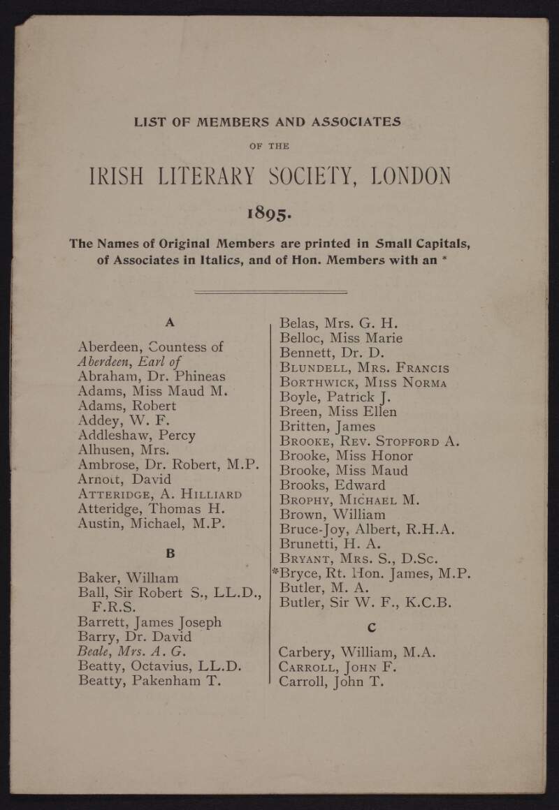 List of members and associates 1895 /