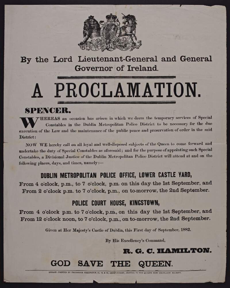 A proclamation by the Lord Lieutenant-General and General Governor of Ireland Spencer /