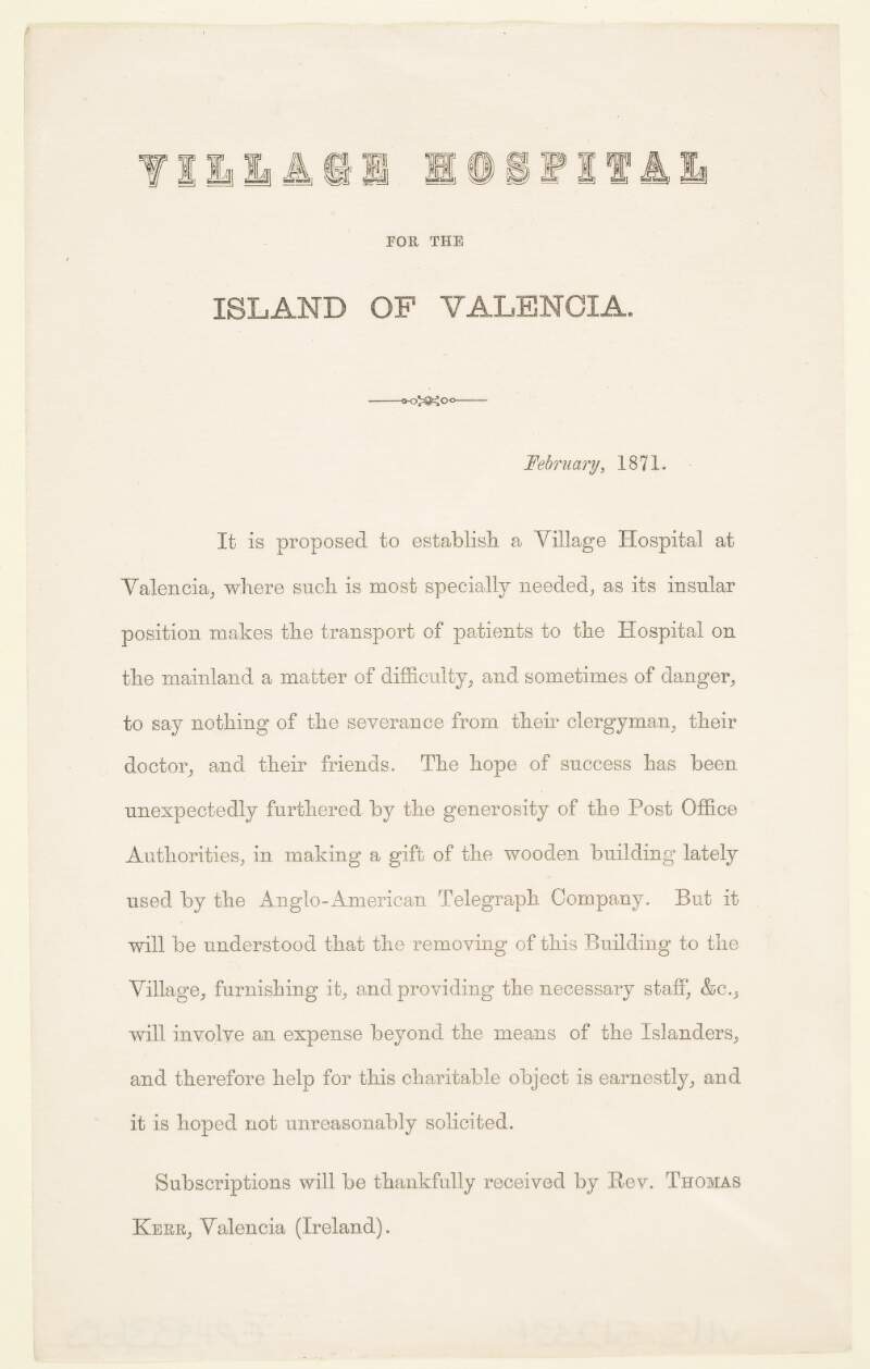 Village hospital for the island of Valencia.
