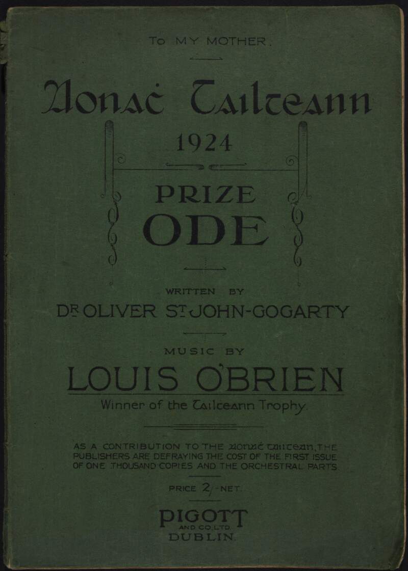 Aonach tailteann 1924 prize ode /