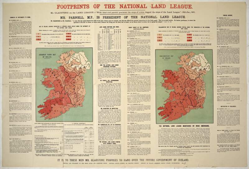 Map of two Irelands : showing how the supremacy of the National Land League has been obtained and the connection between agrarian crimes and the Parnellite vote. /