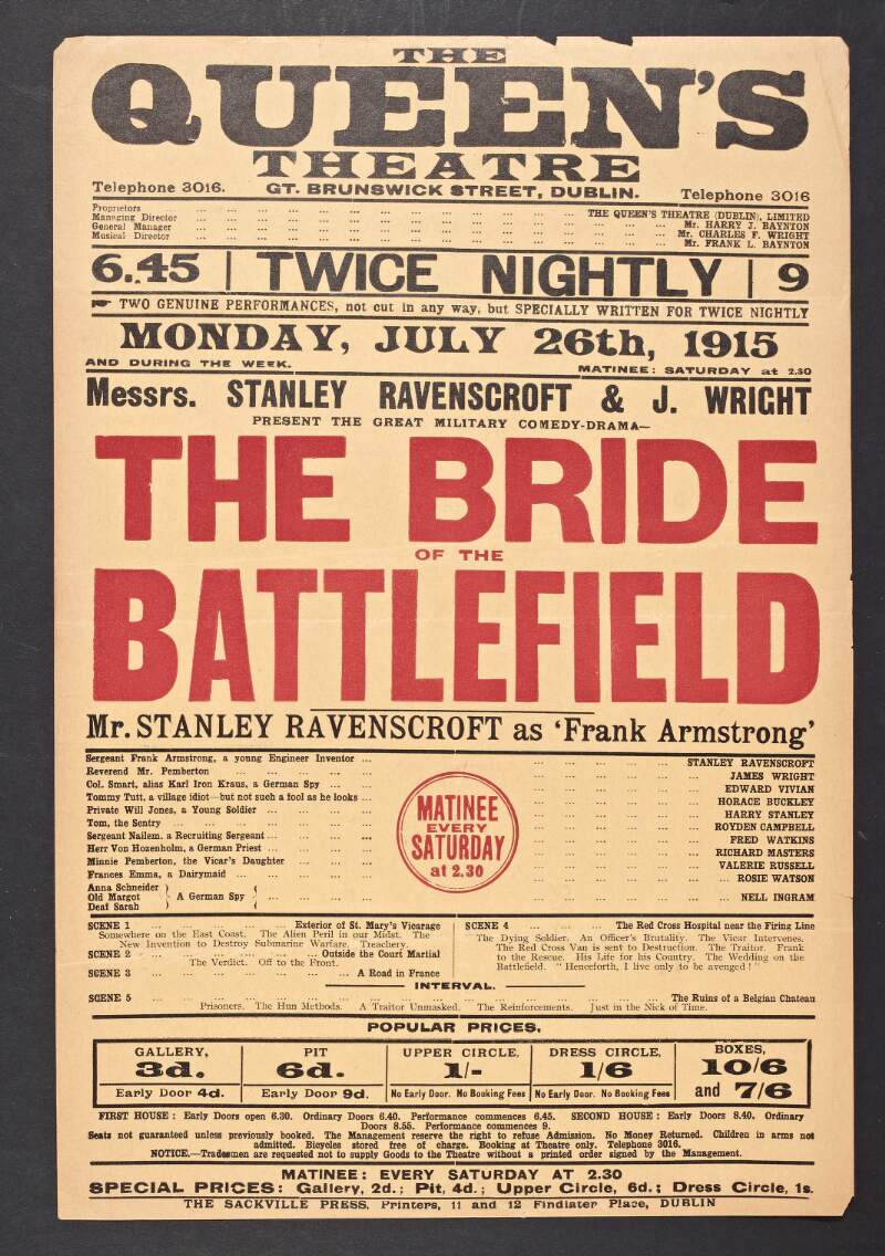 Messrs Stanley Ravenscroft & J. Wright present the great military comedy-drama 'The Bride of the Battlefield' ... /