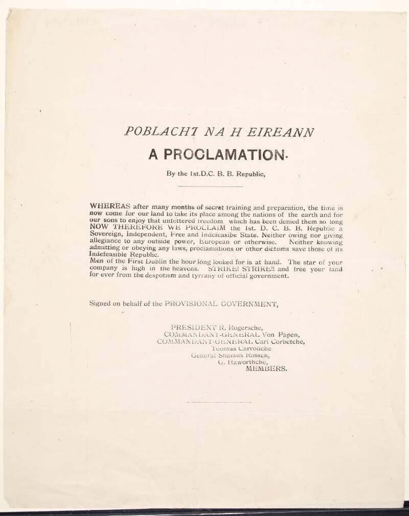 Poblacht na hÉireann : a proclamation /