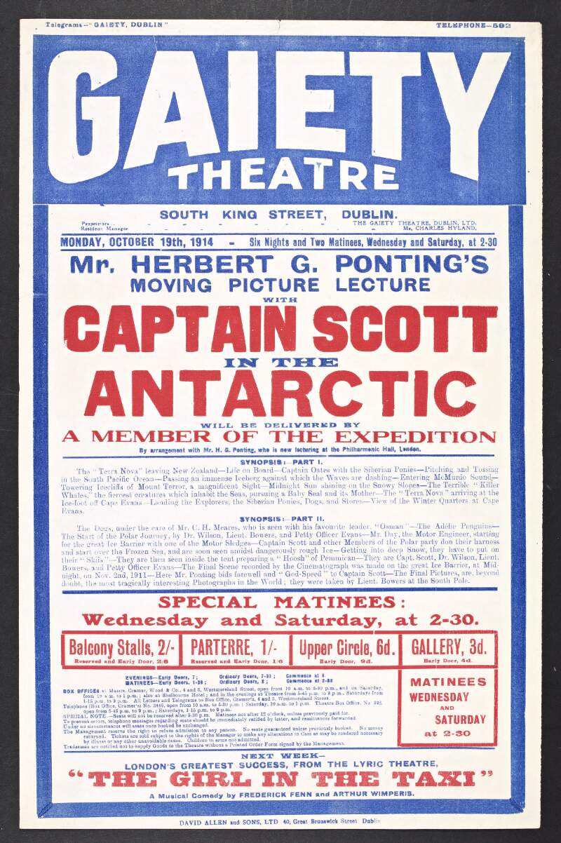 Mr. Herbert Ponting's moving picture lecture with Captain Scott in the Antarctic will be delivered by a member of the expedition /