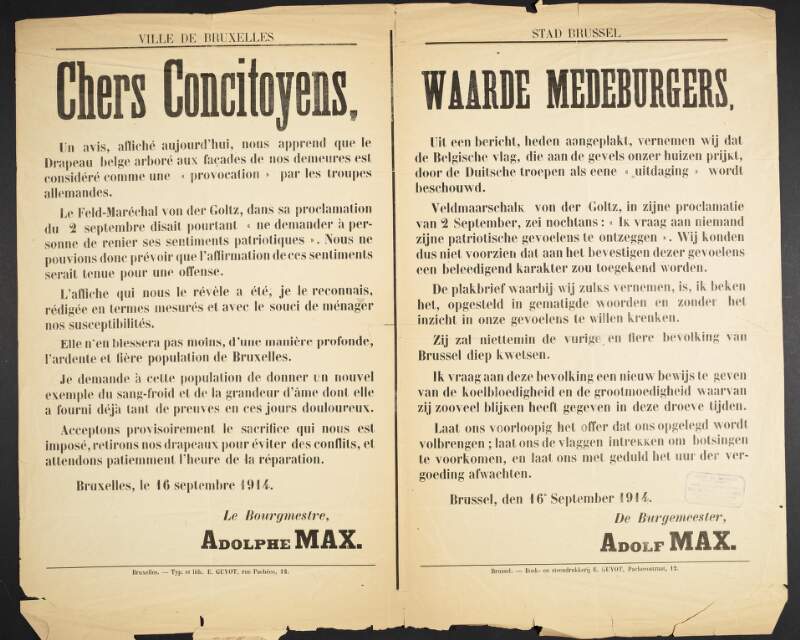 Chers concitoyens = Waarde medeburgers / Adolphe Max.
