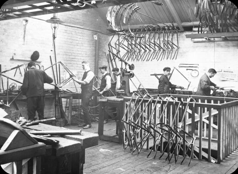 O'Neills bicycles. Assembly room: men at work.