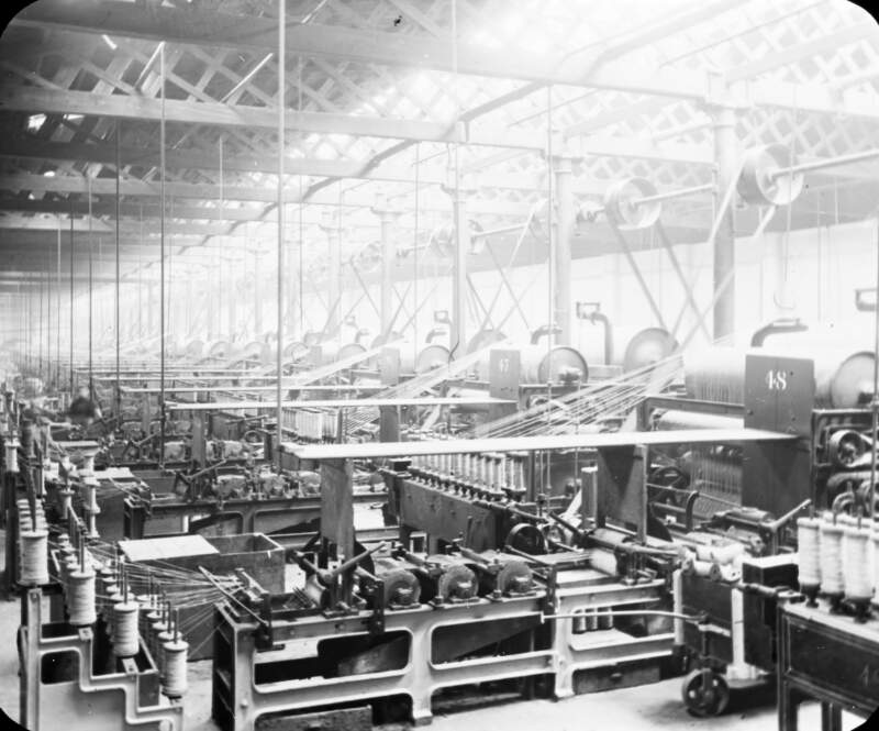 Belfast Ropeworks. Machines, thread, single figure in factory.