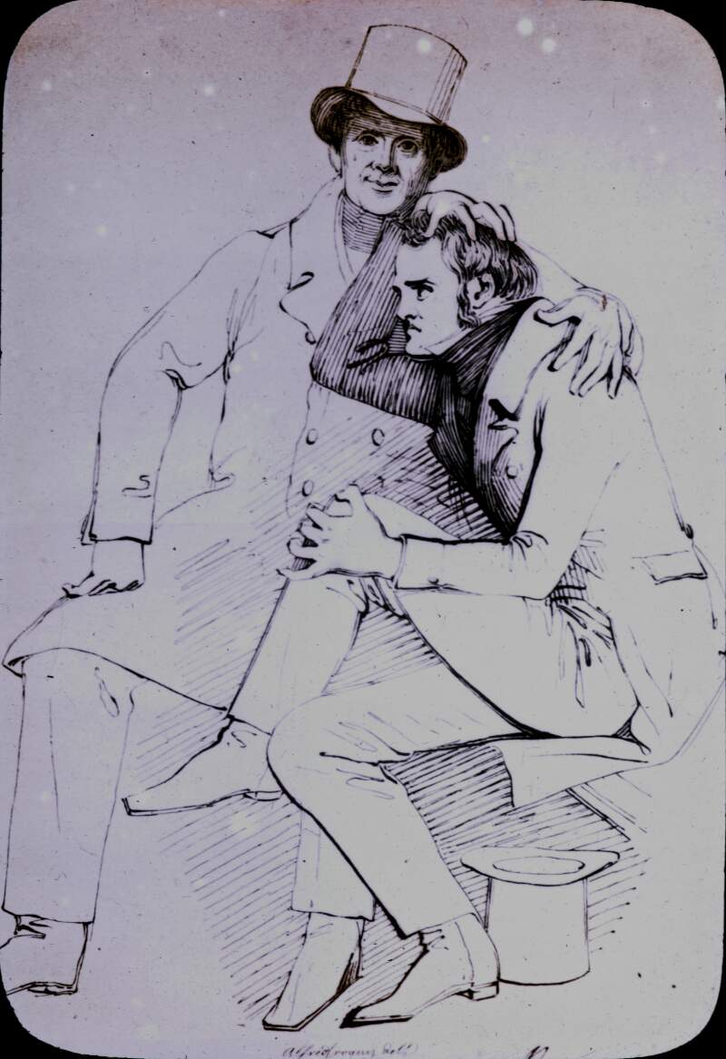 Sketch, O'Connell: two men, one comforts the other.